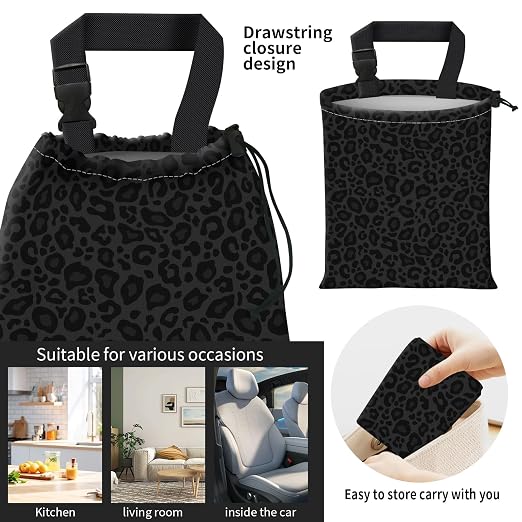 Car Trash Bag Large Hanging Can for Back of Seat, Cute Waterproof Car Garbage Bag for Vehicle, Travelling, Outdoor Grey Black Leopard
