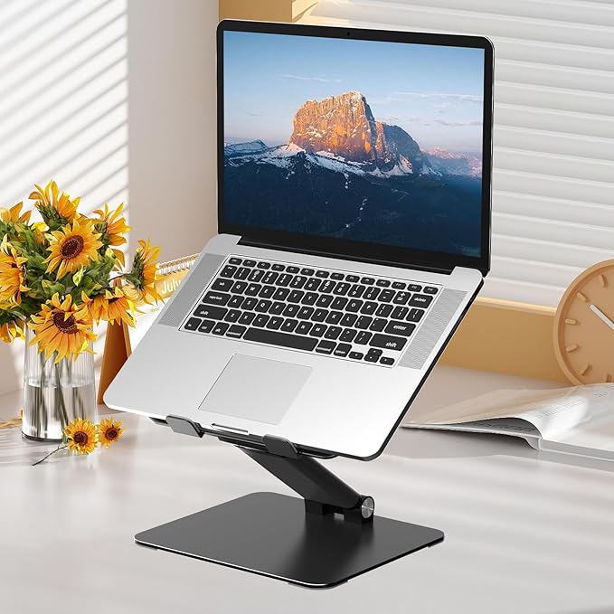 Adjustable Laptop Stand for Desk, Metal Foldable Laptop Riser, Portable Laptop Holder, Ventilated Cooling Computer Notebook Stand Compatible with 10-17.3” Laptops