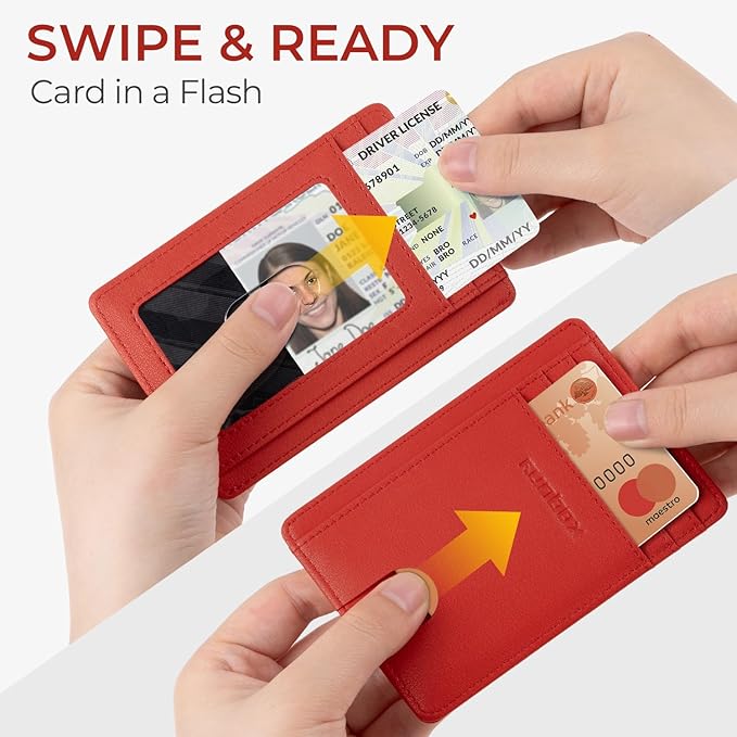 RUNBOX Slim ID Cases Minimalist Front Pocket RFID Blocking Leather Wallets for Men and Women Card Holder Wallets Gifts for men