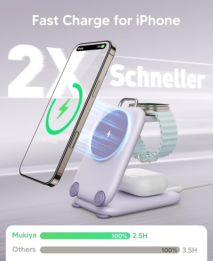 PaktVault 2025 Traveling Fast Wireless Charging Station for Apple Devices, Magnetic 3 in 1 MagSafe Charger Stand for iPhone 17 16 15 14 13 12 Pro Max Plus Air, Apple Watch&Air pods Pro, PU
