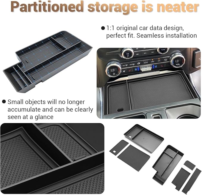 [2-Pack] F150 Console Organizer Compartment Cover for 2021-2025 2026 Ford F150 & 2022-2024 Lightning XLT F150 Center Console Tray Middle Console Storage Hidden Tray for 2022 Ford F150 XLT Accessories