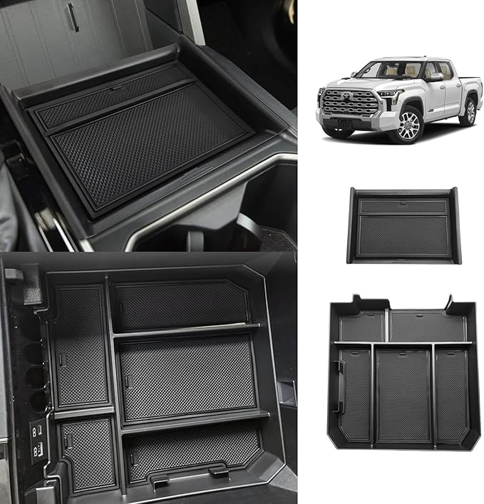 Muslogy Center Console Organizer Compatible with Toyota Tundra 2022-2025 2026 Accessories Middle Insert Box & Lower Center Console Storage Gear Shift Storage Box 2PCS Set(Console Organizer+Lower Tray)