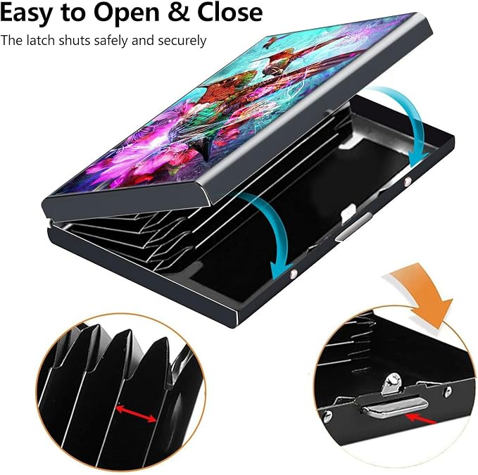 Credit Card Holder, Cute Hummingbirds Design Mini RFID Blocking Aluminum Wallet Slim Metal Hard Case Shell Travel Wallet ID Case Small Credit Cards Case Business Cards for Women Men Girls