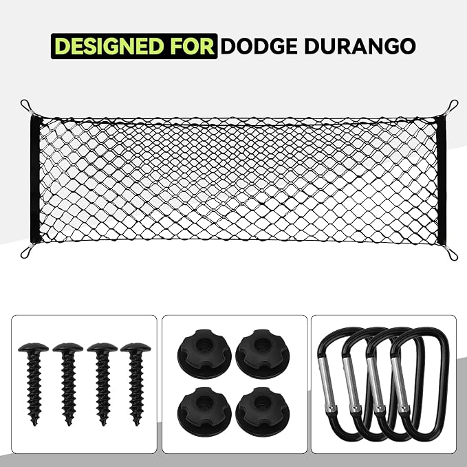 Tongama-Cargo Net for 2016-2026 Dodge Durango/Jepp Grand Cherokee, Heavy Duty Elastic Trunk Storage Net with Hooks for Dodge Durango/Jepp Grand Cherokee Car Exterior Accessories
