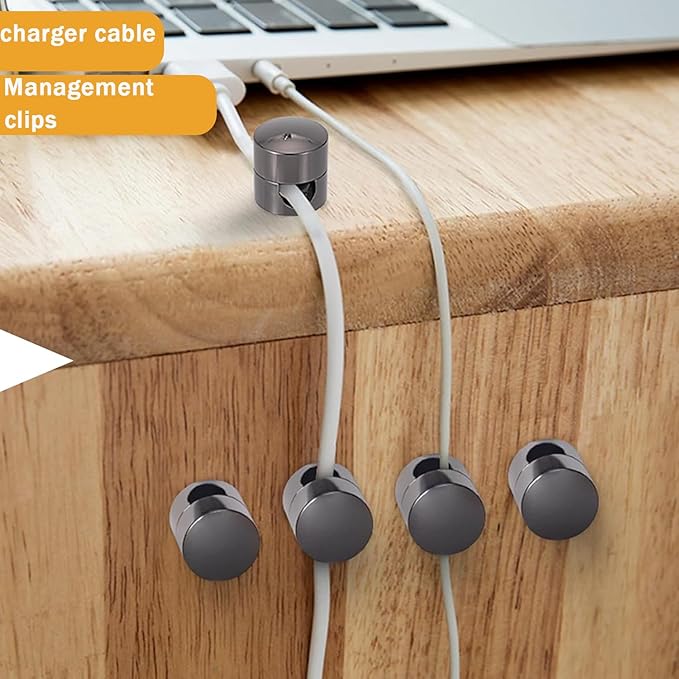 3 Sets Charger Cord Holder, Glossy Black Metal Adhesive Cable Management Clips,Adjustable Cable Anchor Holders,Wire Organizer for Desk, Wall Hook, Home, Office,Bedside Table