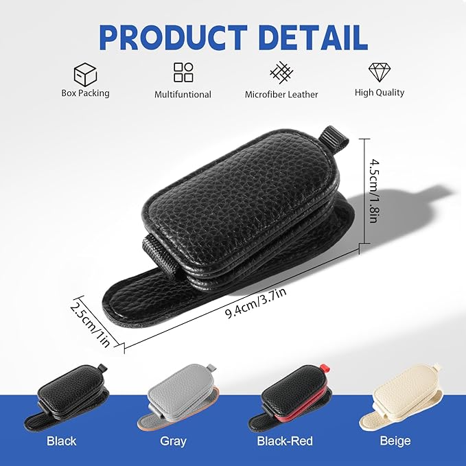 JUSTTOP 1Pack Sunglass Holder for Car, Magnetic Leather Buckle Sun Visor Sunglass Clip, Ticket Card Clip Sunglasses Mount, Car Interior Accessories for Men and Women (Black)