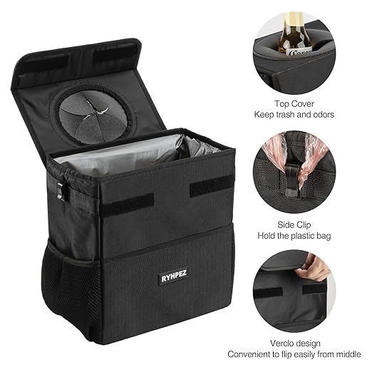 Ryhpez Car Trash Can with Lid - Hanging Trash Bin Garbage Can for Car SUV, Leak-Proof Collapsible Automotive Truck Organizer Road Trip Essentials(3.2 Gallon/12L)