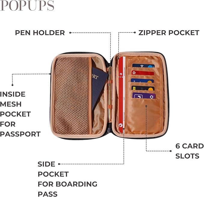 POPUPS Passport Travel Wallet for Women - Large Multiple Document Organizer and Holder with Wristlet - Deep Blue