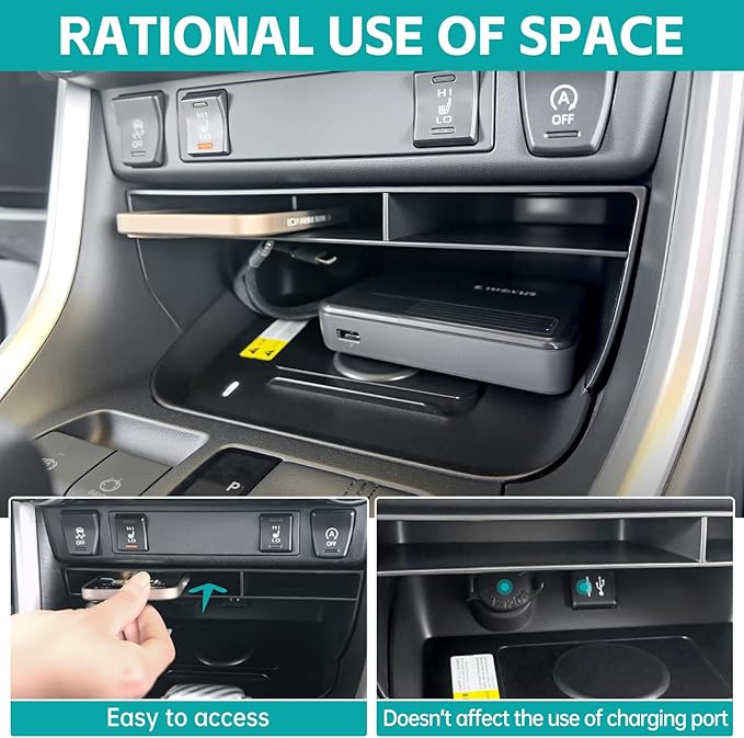 Center Console Organizer Tray Compatible with 2019-2025 Toyota RAV4 & Prime Accessories, ABS Material Insert Gear Shift Divider Slot Secondary Storage Box for RAV-4 Interior Accessories