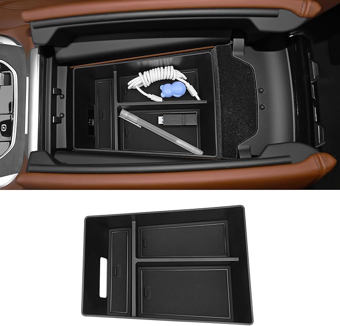 Center Console Organizer Tray Compatible with BMW 2019-2025 2026 X5 G05 / X7 G07 & 2020-2025 2026 X6 G06 Accessories Armrest Storage Box ABS Console Insert Tray Container
