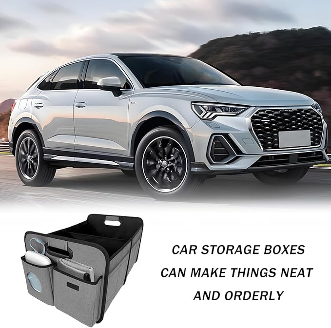 Car Trunk Organizer, Foldable Multi Compartments Vehicle Storage Bin with Pad, Waterproof Sturdy Automotive Cargo Trunk Storage Accessories, Universal for SUV RV Truck
