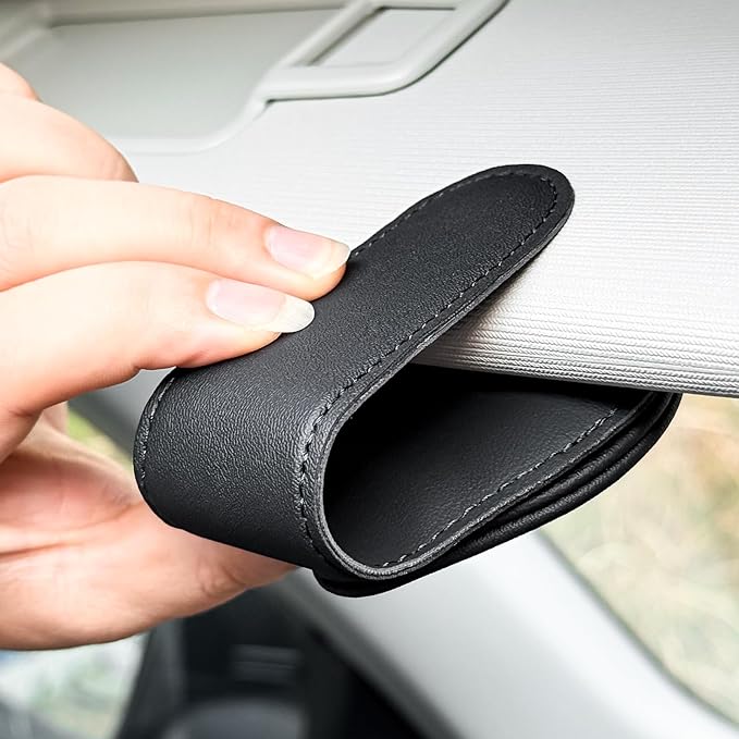 Funny Logo - Car Sunglass Holder, Magnetic Leather Eyeglass Hanger Mount Clip Holder for Car Visor Accessories