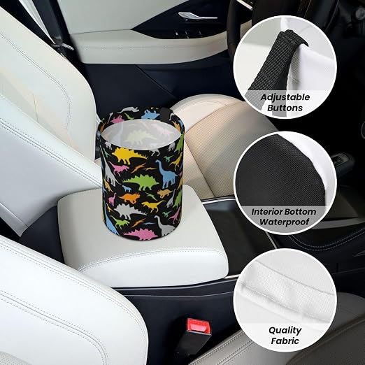 Car Garbage Bag Colorful Dinosaurs Mini Car Trash Bin Portable Collapsible Waterproof Rubbish Bag for Car Accessories Back Front Seat Cup Holder