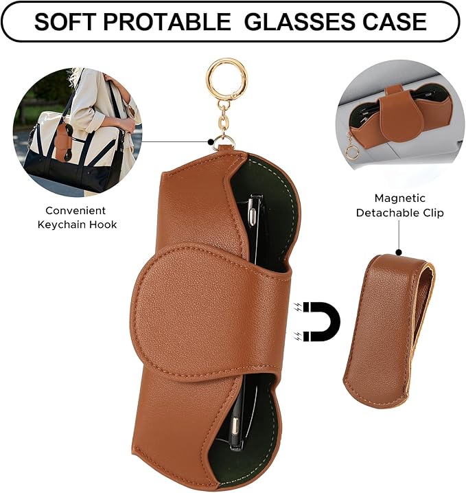 KINIVA Sunglasses Holder for Car Visor Faux Leather Glasses Case with Detachable Clips for Car Visor Automotive & Travel