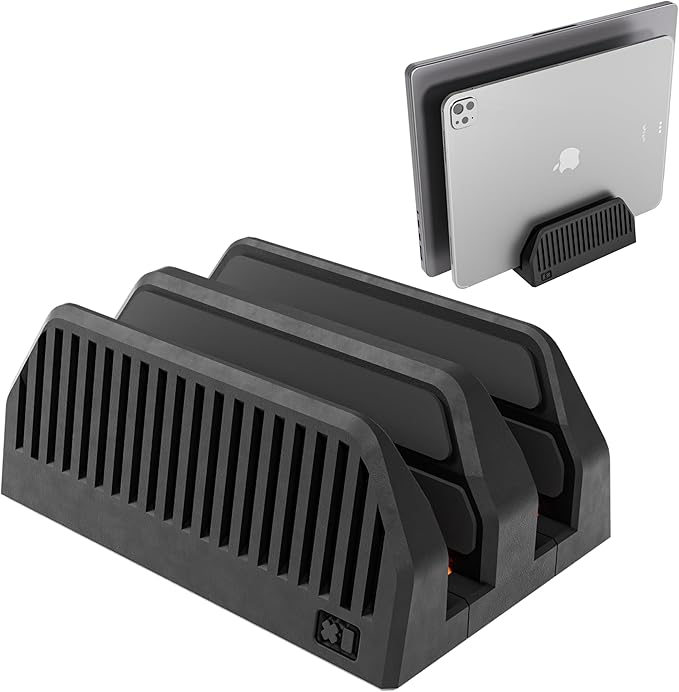 Dual Laptop Stand for Desk ??Vertical Laptop Stand 2 Slot Spring-Powered Auto Adjust ??Dual Vertical Laptop Stand for MacBook Pro Air ??Space Saving Laptop Holder Vertical ??Made in NYC