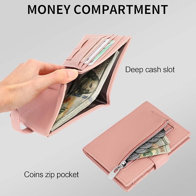 Passport Holder Wallet for Women,RFID Blocking Zippered Coins Pocket and Cash Slot Slim Compact Travel Wallet Passport Cover Case
