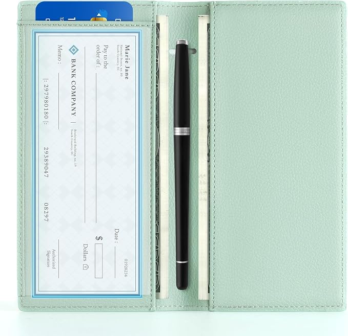 CoBak Premium Leather Checkbook Cover - RFID Blocking, Classic Design, Slim & Durable - Perfect for Personal & Business Checks
