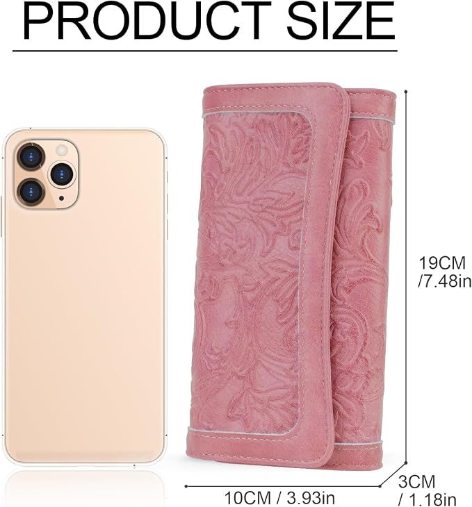 MEITRUE Women's Wallet Leather RFID Blocking Trifold Ladies Purse Embossed long Clutch Card Holder Phone Checkbook Organizer