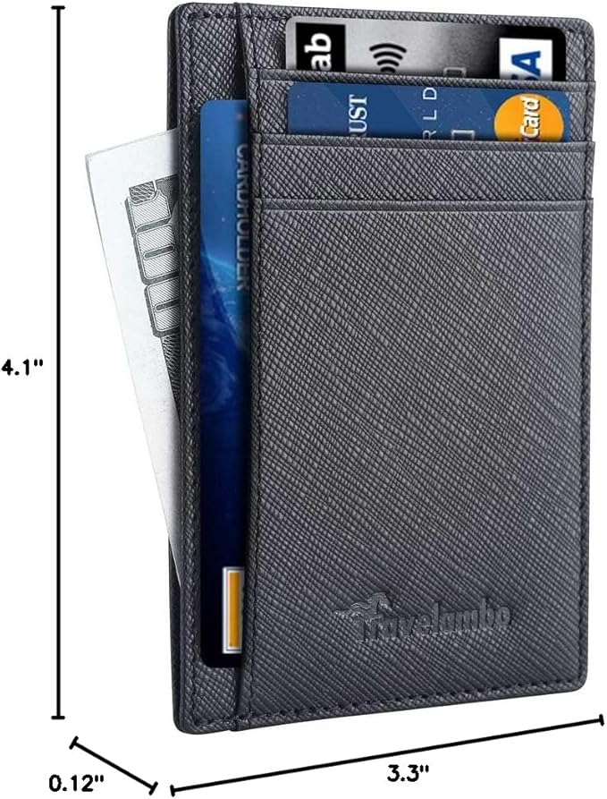 Travelambo Slim Wallet Front Pocket Minimalist Leather RFID Blocking Medium Size