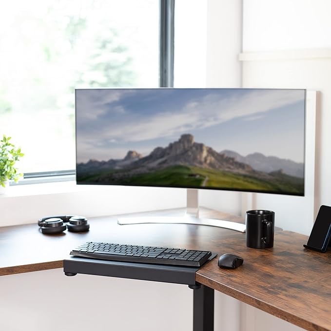 VIVO Clamp-on 17 inch Corner Desk Connector Sleeve Plate, L Desk Platform Extender Attachment, Black, DESK-AC07C