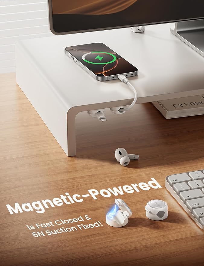 Magnetic Cable Clips Cord Organizer - Lamicall 8Pack [Crystal-Clear & Silver Shine] Aesthetic Phone Charger Cable Management Clips for Nightstand, Home Office Desk Desktop Organizer Accessories