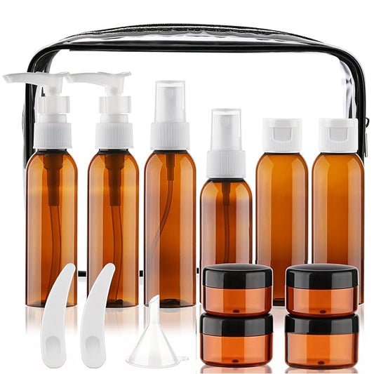 Cosywell Travel Size Bottles for Toiletries 14 Pack 2oz TSA Approved Toiletry Bottles Leak Proof Travel Kit for Women Men TSA Clear Toiletry Bag Shampoo Lotion Skincare Cosmetic Container(Brown)