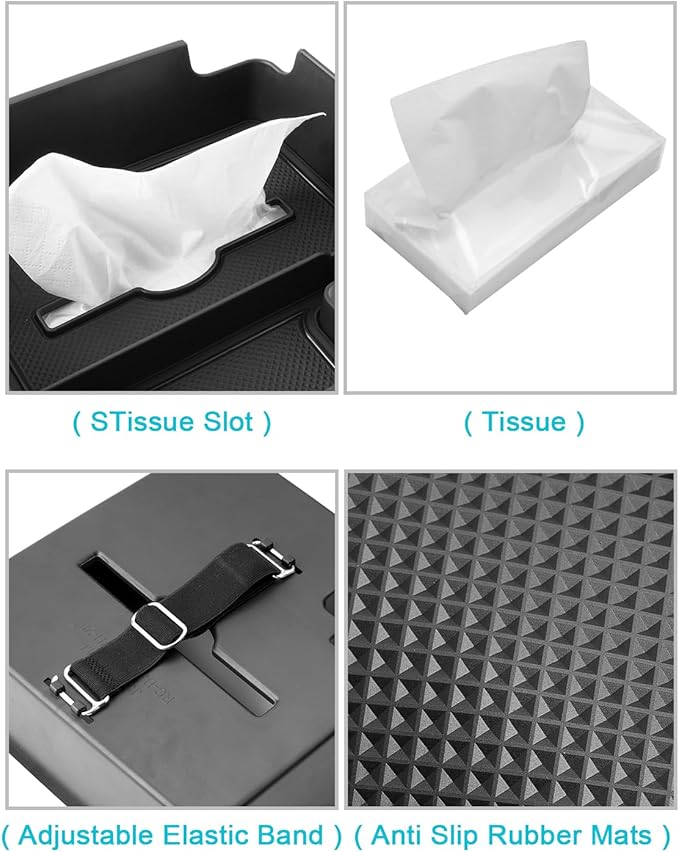 CDEFG Center Console Organizer Tray for 2022-2025 2026 Nissan Frontier with Tissue Slot, 2025 2026 Frontier Truck Accessories Middle Console Organizer Armrest Storage Box with Elastic Band