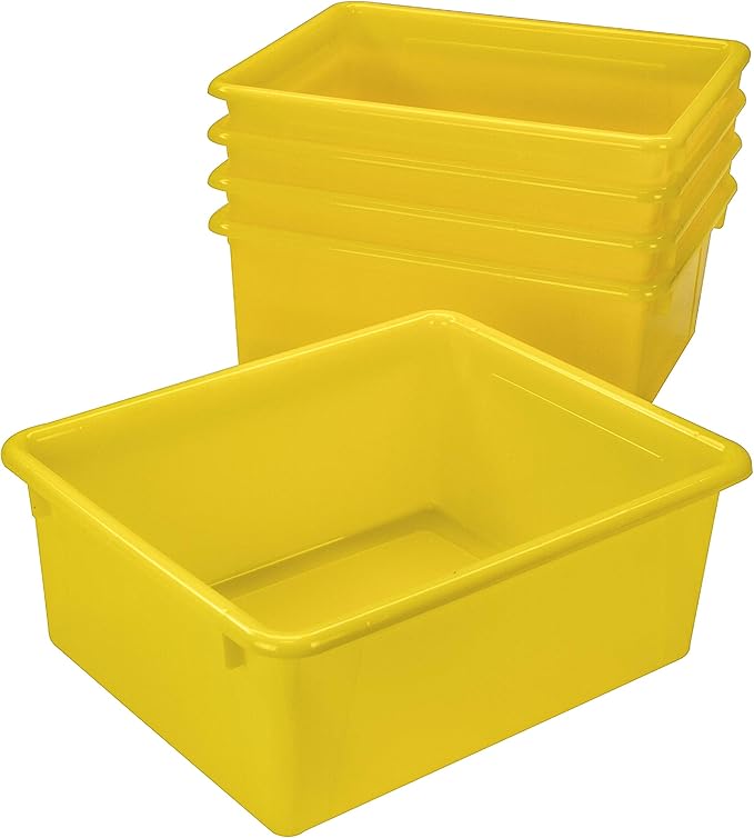 Storex Letter Size Deep Storage Tray – Organizer Bin with Non-Snap Lid for Classroom, Office and Home, Yellow, 5-Pack (62546A05C)