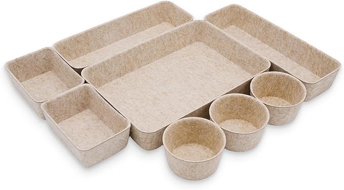 Welaxy Office Desk Drawer Organizers Trays Felt Shallow organizing Box Draw dividers for hygge aesthetics Office Supplies Multi-purposed Organize 8-piece (Oatmeal)