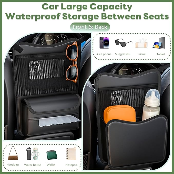 Car Seat Gap Purse Holder Leather - Between Seats Organizer, Automotive Storage for Phone Keys & Daily Essentials