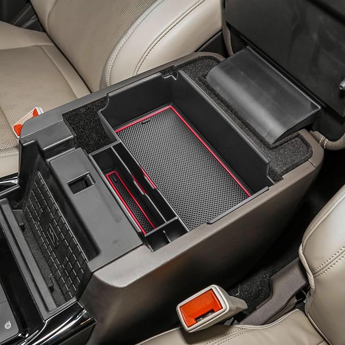 HGWEI Center Console Organizer Compatible with Ford Explorer 2020 2021 2022 2023 2024 2025 2026 Interior Accessories, Coin Holder Armrest Secondary Storage Box Container Insert Divider Tray, Red