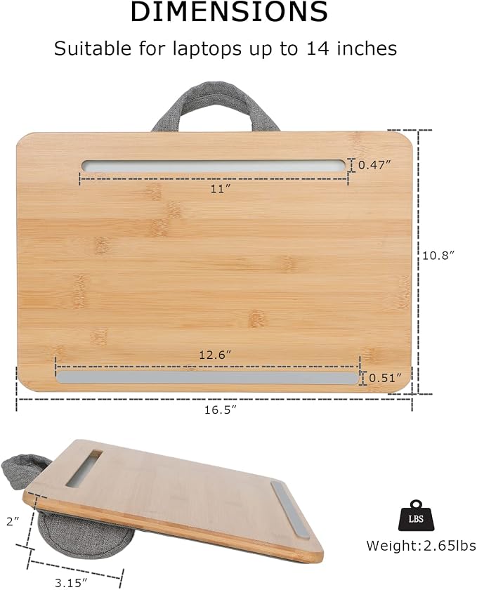 SUMISKY Portable Laptop Desk with Cushion and Phone Holder Bamboo Laptop Stand for Sofa Fits Up to 14 Inches