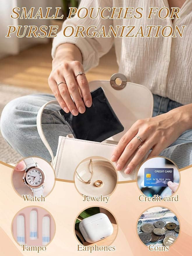 Pocket Cosmetic Bag Squeeze Top, 3 Pcs Small Makeup Bag for Purse 4.5in Pouches for Purse Organization Cosmetic Purse Organizer Small Leather Makeup Lipstick Purse Pouches(Mist)