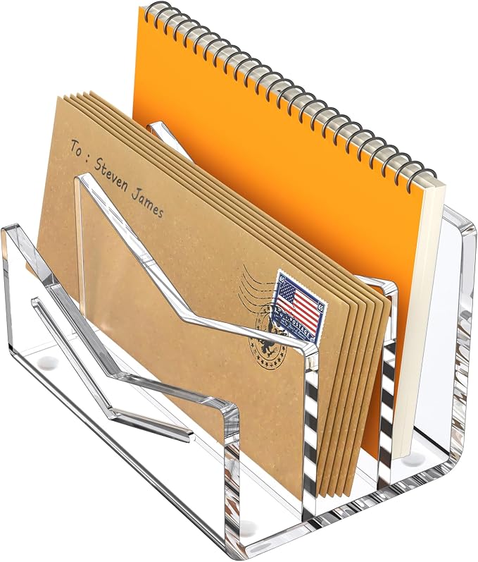 Beego Envelope and Mail Organizer Countertop - 3 Compartments Clear Acrylic Desk Organizer Letter Holder Desktop File Sorter Bill Document Folder Rack for Office, Home, School Desk Organization