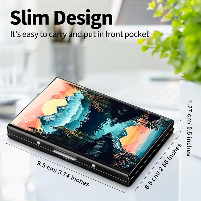 Metal Wallet for Women Men Girls, RFID Blocking Slim Aluminum Credit Card Holder, Mini Travel Wallet with Hard Shell, Lightweight ID & Business Card Case,Mountain Forest Trees