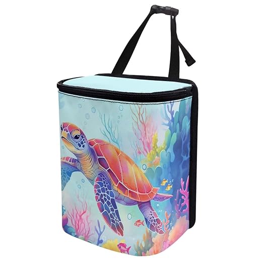 Biyejit Colorful Turtle Car Trash Can - Leakproof Garbage Bin Trash Bags with Adjustable Strap - Car & Truck Accessories for Men and Women