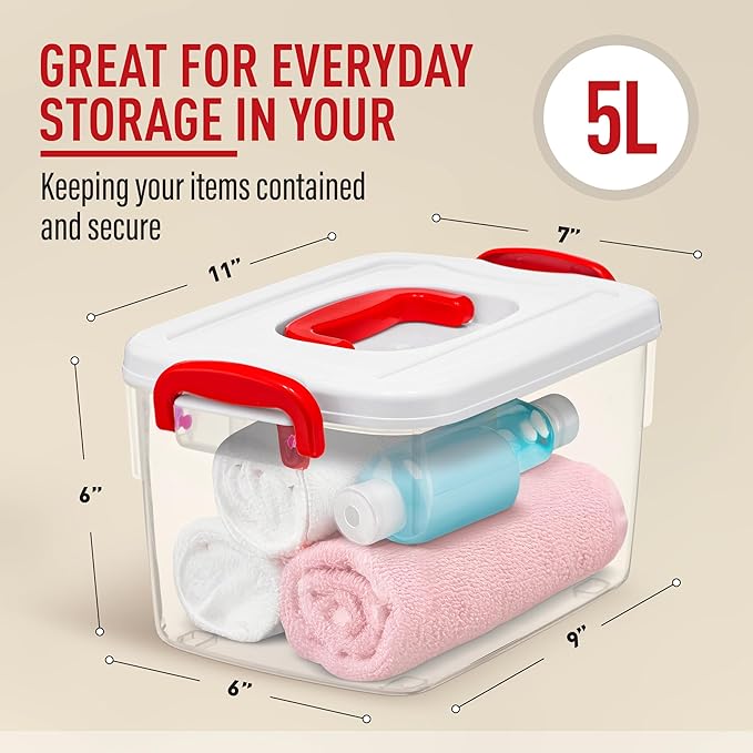 Tribello Clear Plastic Storage Bins with Lids and Handle Stackable Storage Bins, 5 Quarts - 2 Pack