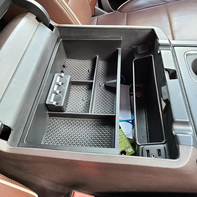 Center Console Organizer for 2014-2018 Chevy Silverado 1500 / GMC Sierra 1500 Accessories and 2015-2019 Sierra/Silverado 2500/3500HD and 15-2020 Yukon/Yukon XL/Tahoe/Suburban Armrest Storage Box black