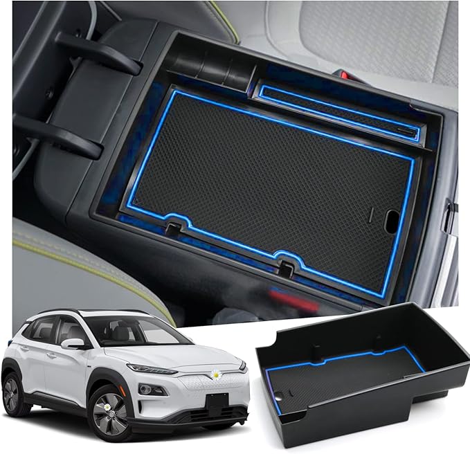 Ruiya Kona EV Center Console Organizer 2019-2024 Kona EV Console Organizer Kona Electric Accessories Armrest Glove Tray Compatible with 2019 2020 2021 2022 2023 2024 Kona Electric SE/SEL/Limited
