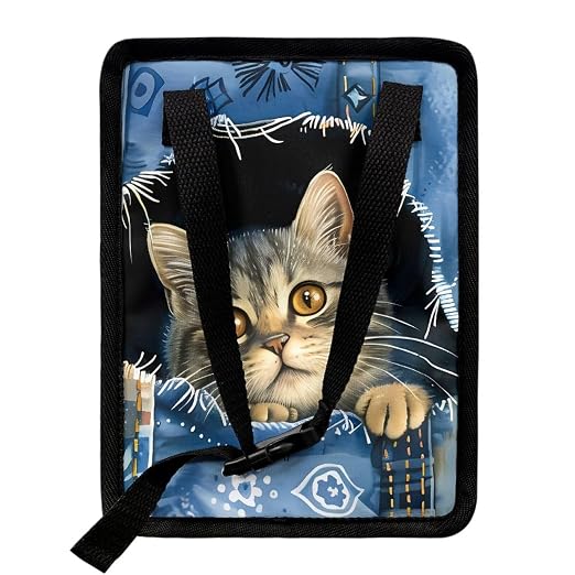 Biyejit Denim Cat Print Car Rubbish Storage Reusable Car Trash Can for Car SUVs Vans, Car Trash Bag Bin Hanging Automotive Car Garbage Cans Leak Proof Vehicle Trash Can