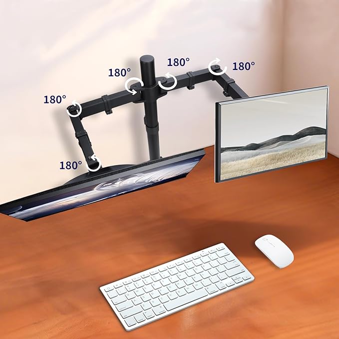Dual Monitor Mount, Fully Adjustable Dual Monitor Stand for 13"-32" Screens, Holds up to 22lbs per Arm with C-Clamp & Grommet Base
