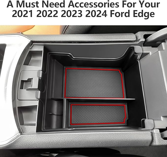 LUWU 2024 Ford Edge Center Console Organizer Tray - SE/SEL/ST-Line/Titanium/ST Console Organizer Armrest Storage Box Armrest Tray Accessories (Red)
