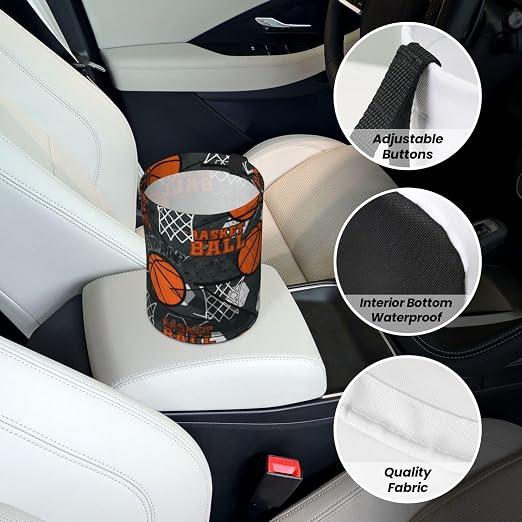 Small Car Trash Can, Cool Basketball Design Hanging Foldable Car Trash Bag, Waterproof Leakproof Garbage Bin, Car Interior Organizer Accessories