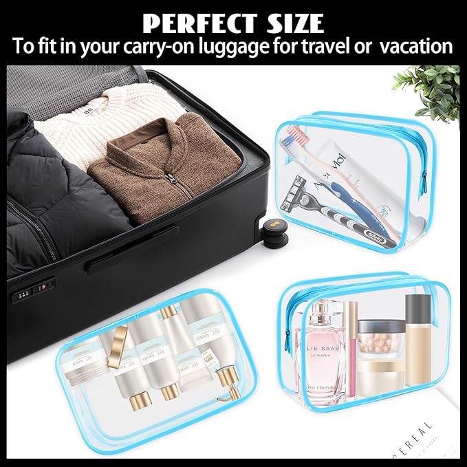 YedsIntu 16 Pieces Clear Cosmetic Bags, PVC Clear Pouch with Zipper TSA Approved Toiletry Bag for Travelling, Waterproof Transparent Travel Makeup Cosmetic Organizer Case for Men and Women (Blue-M)