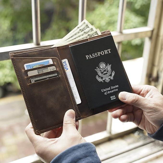 Polare Functional RFID Blocking Leather Passport Holder Travel Bifold Wallet For Men(Dark Brown)