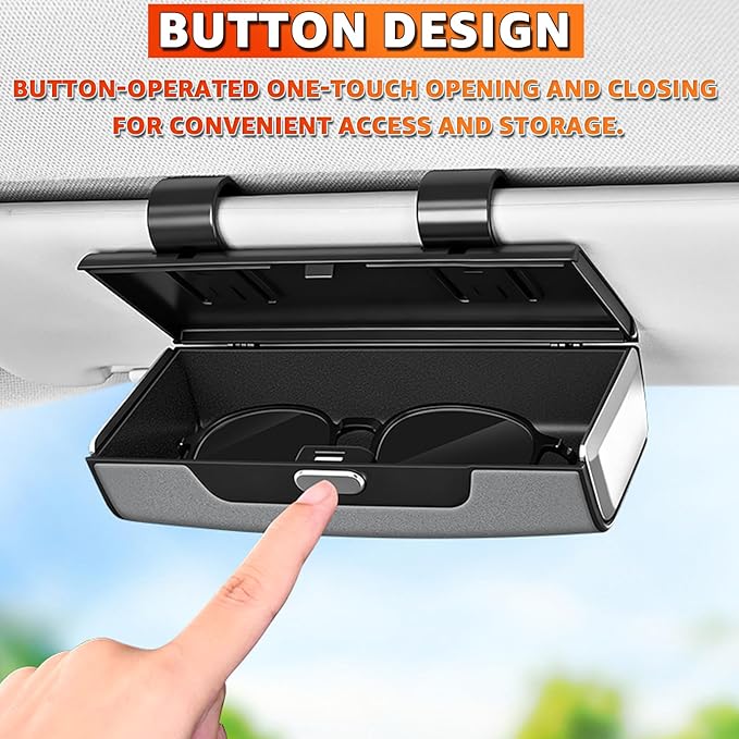 Car Sunglasses Holder for Sun Visor, Button Leather Eyeglass Hanger and Interior Storage Box