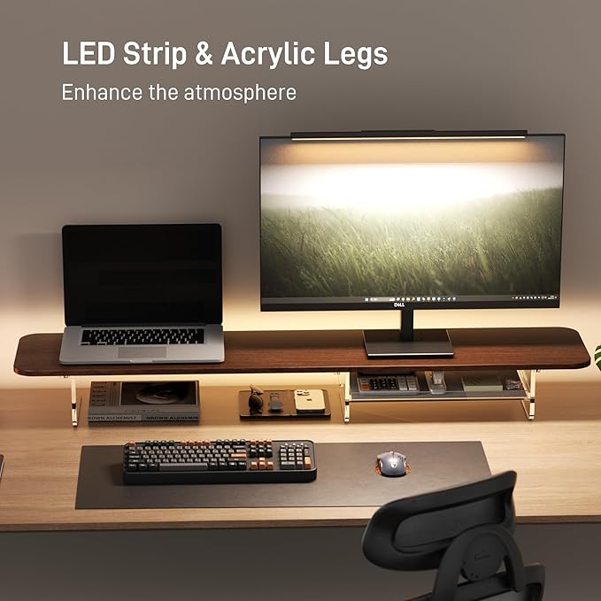 AFOOYO Large Dual Monitor Stand For Desk,43 Inch Desktop Computer Riser with Felt Drawer Acrylic Legs Desk Shelf Organizer For Computer/Laptop/PC/Printer/TV