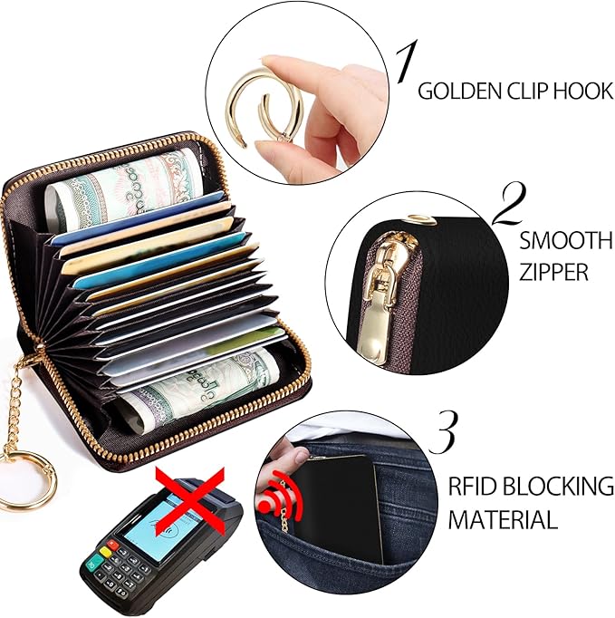 Credit Card Holder RFID Wallet, Small Card Holder Wallet for Women with Keychain Zipper, Funny Leather Print Credit Card Wallets Accordion Gift