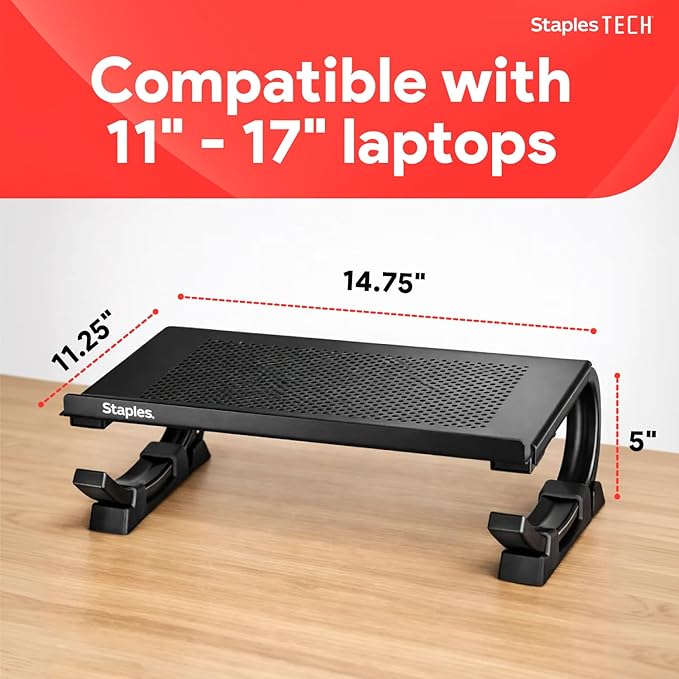 STAPLES Adjustable Steel Laptop Stand ??Ergonomic Curved Desktop Riser for Laptops & Notebooks
