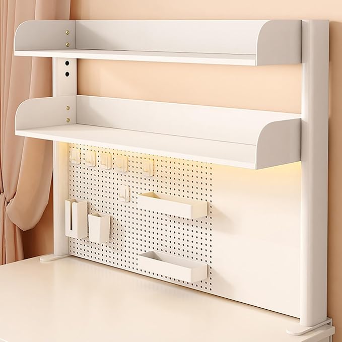 Desktop Bookshelf, Desk Extender Pegboard Workstation, 2 Tier Small Desk Extension Shelving Unit, Multipurpose Desktop Hutch Storage Organizer for Dorm Office Home(White,80x20x95cm/30x8x37in)